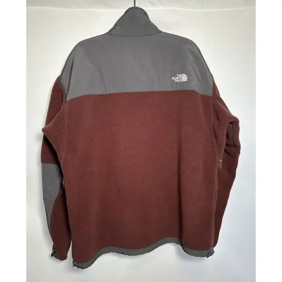 Vintage The North Face Men's Maroon Full-Zip Fleece Jacket Size XL